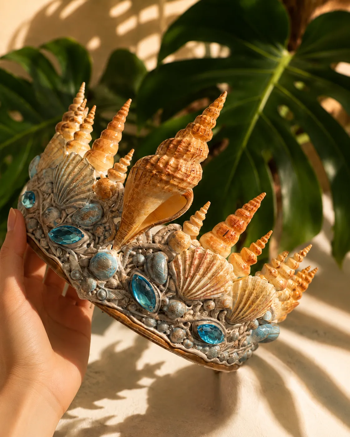 Corona de conchas y gemas
