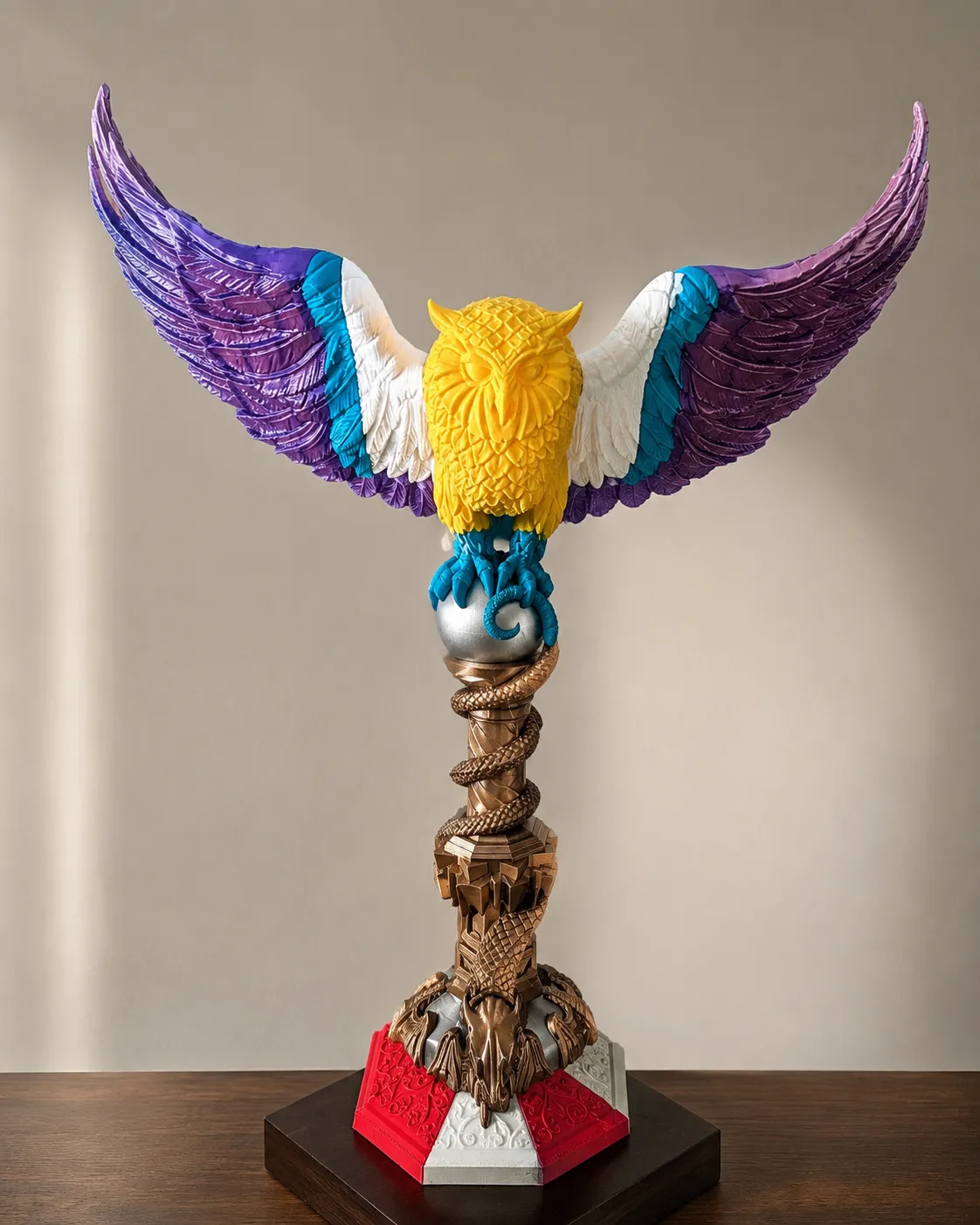 Escultura de búho con alas