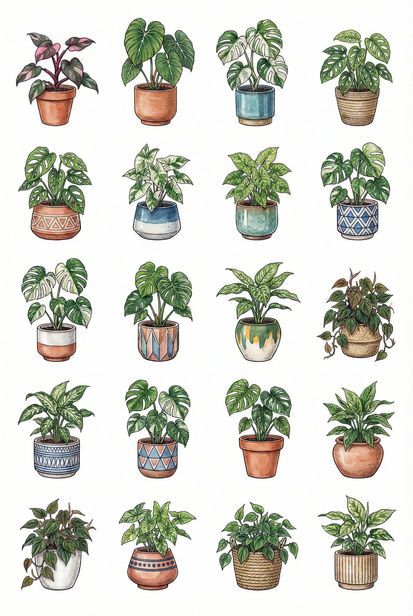 Láminas de macetas ilustradas