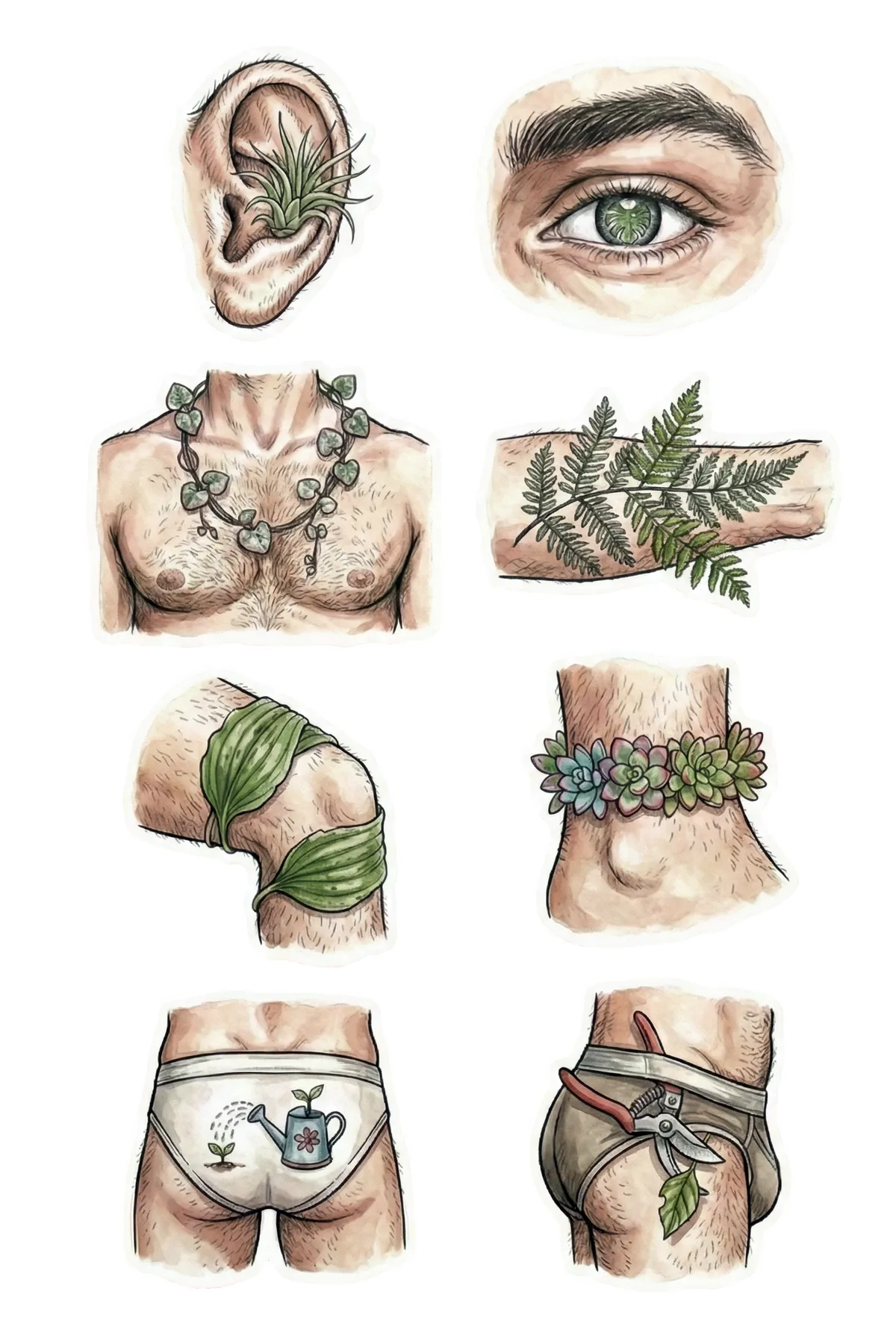 Ilustraciones Scruffy Plant Lovers con motivos botánicos